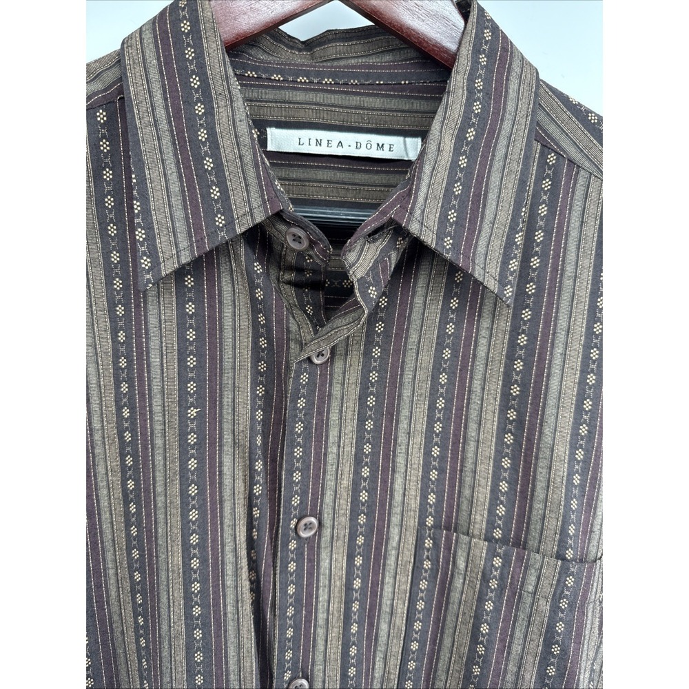 Litnea Dome Shirt‎ Mens Large Brown W/ Gold Striped Long Sleeve Button Down